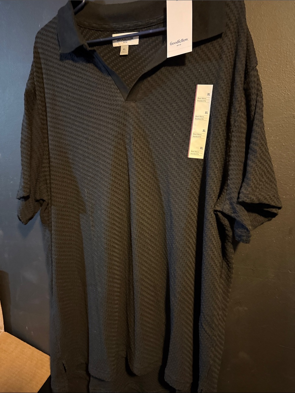 Goodfellow & Co Black Textured Short-Sleeve Polo size XL